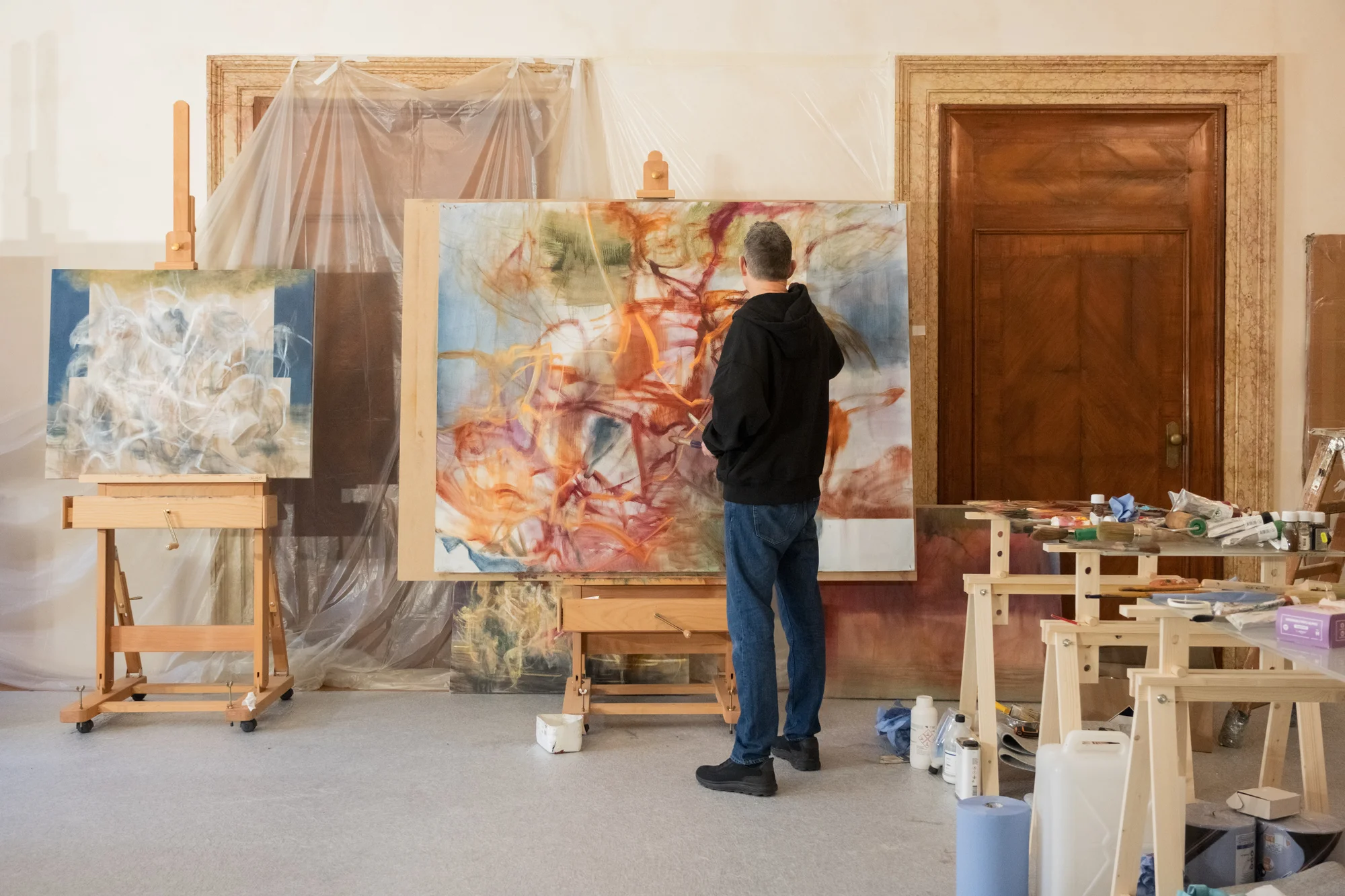 Nigel Cooke in his studio