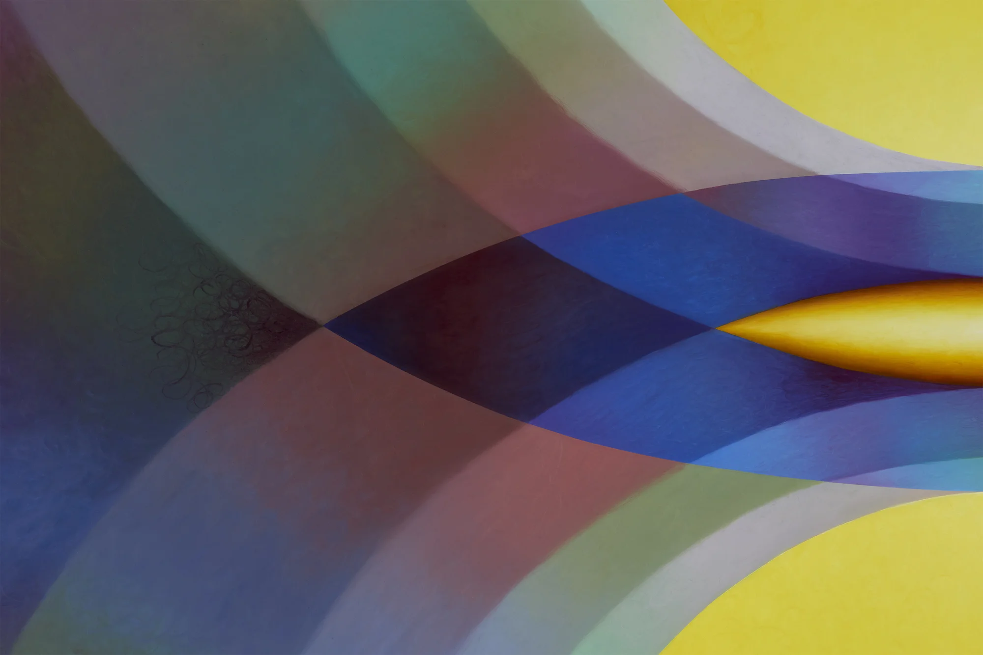 Overview Effect in yellow with small yellow mandorla by Loie Hollowell