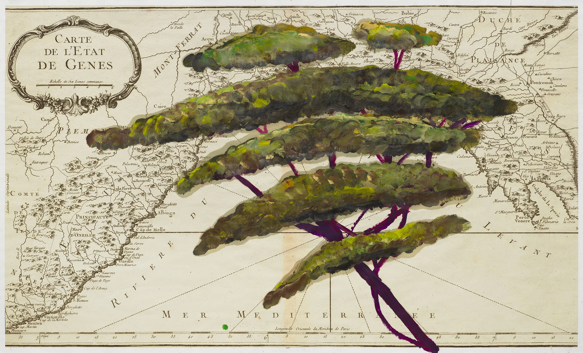 Portrait of Italy Through Its Trees Painting on Map VI by Julian Schnabel