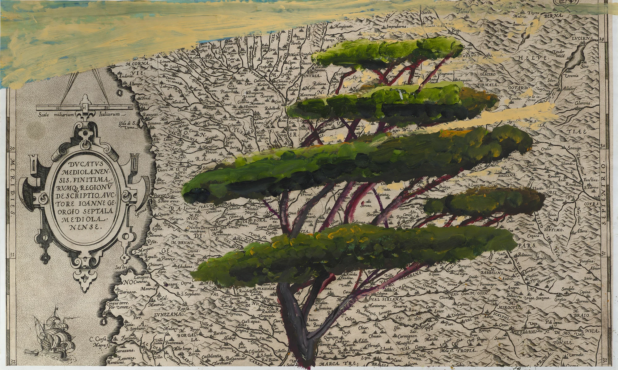 Portrait of Italy Through Its Trees Painting on Map XXI by Julian Schnabel