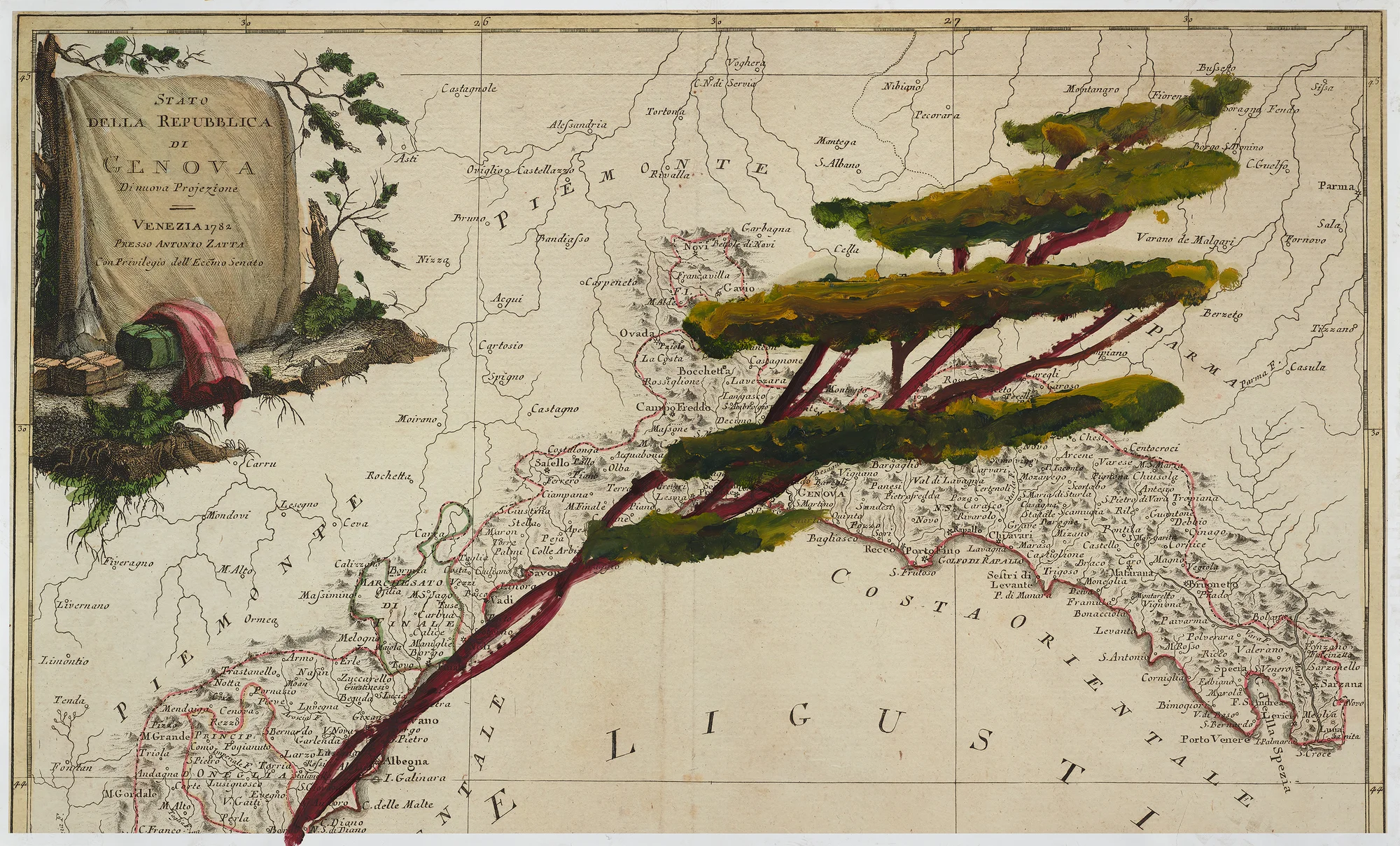 Portrait of Italy Through Its Trees Painting on Map XXII by Julian Schnabel