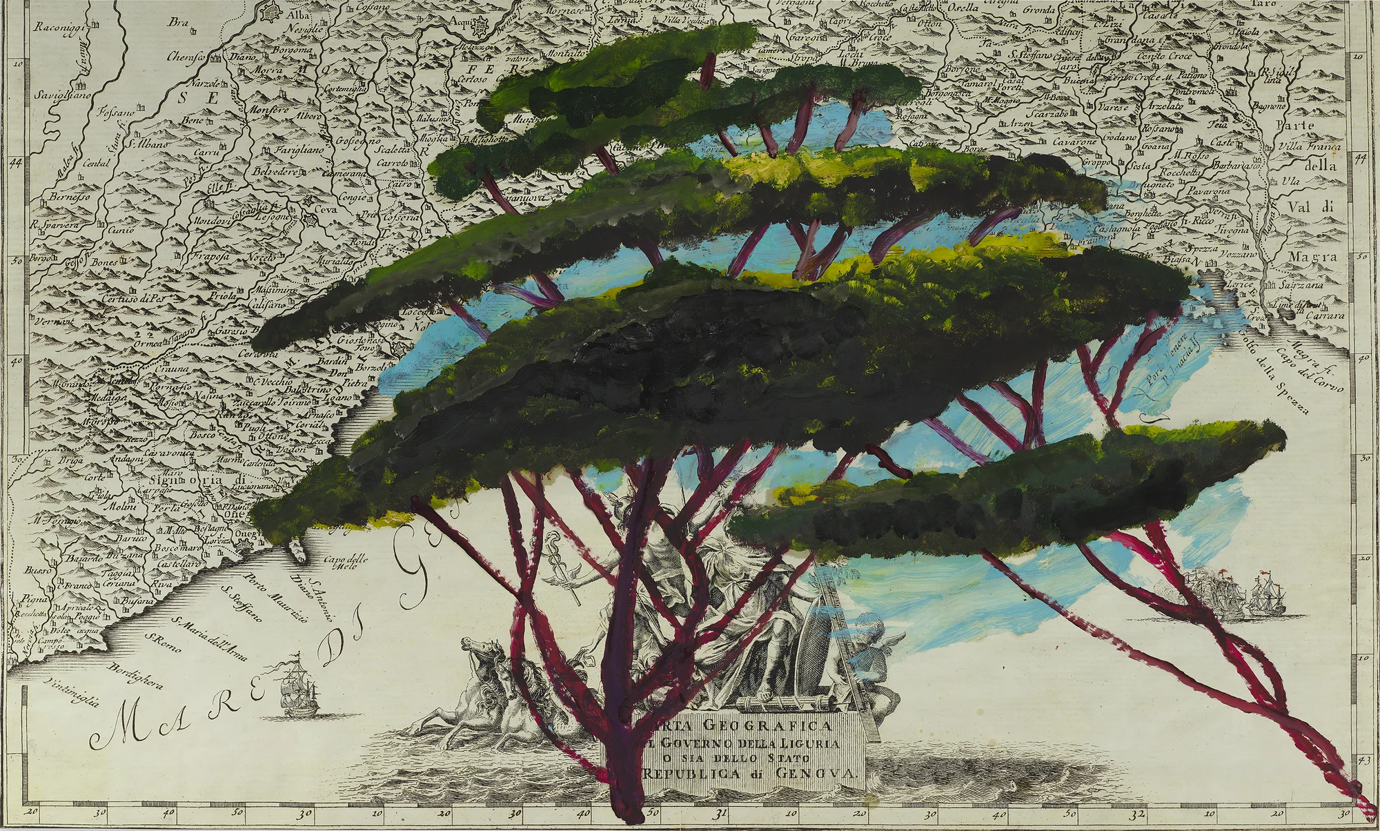 Portrait of Italy Through Its Trees Painting on Map XXIV by Julian Schnabel
