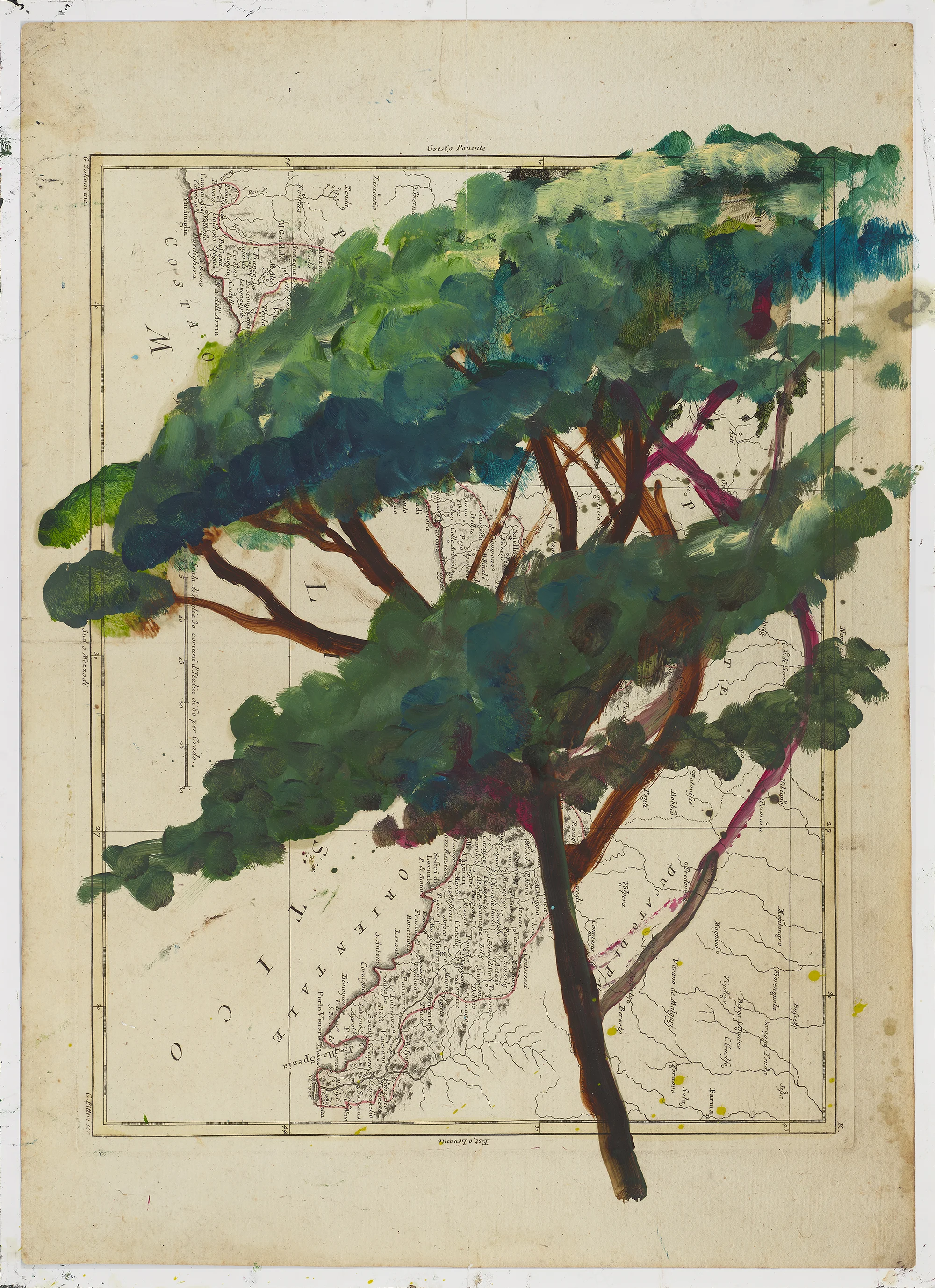 Portrait of Italy Through Its Trees Painting on Map VIII by Julian Schnabel