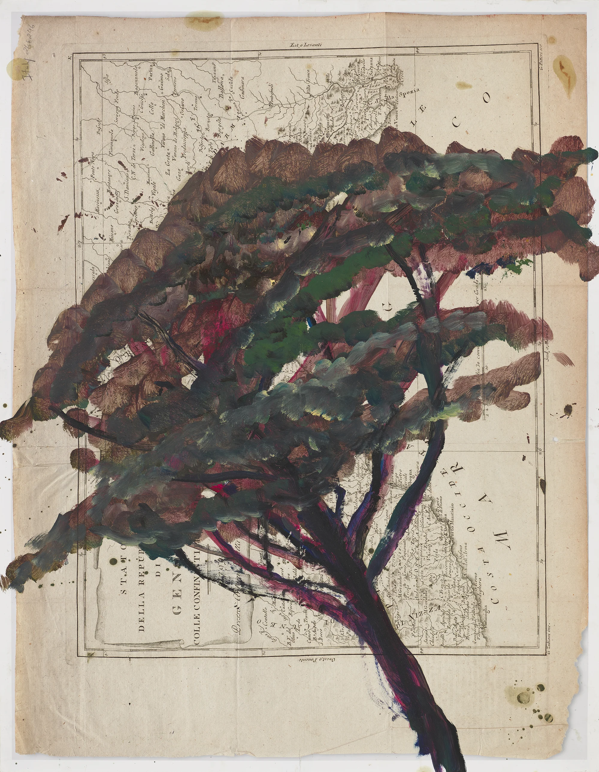 Portrait of Italy Through Its Trees Painting on Map X by Julian Schnabel