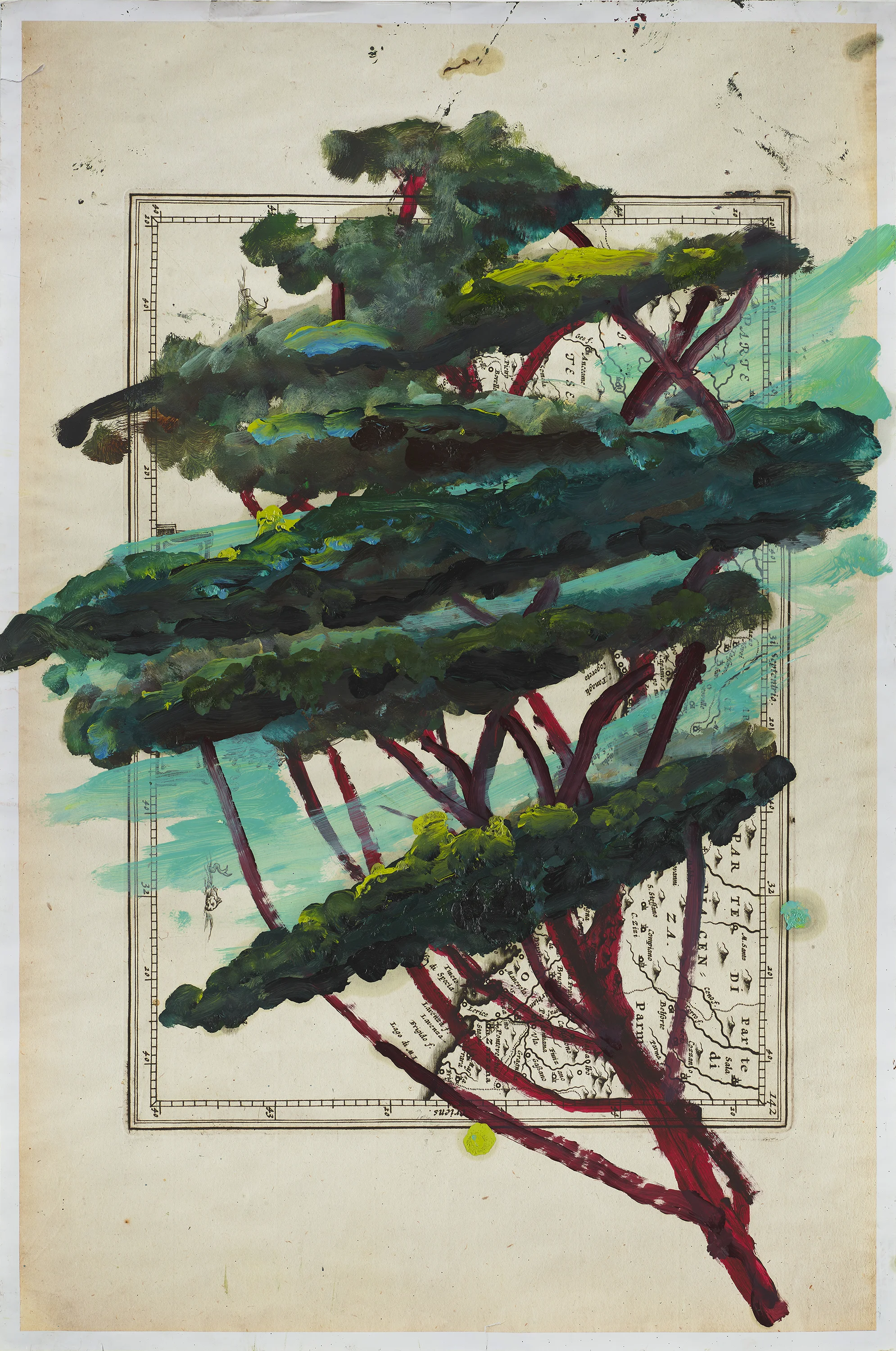 Portrait of Italy Through Its Trees Painting on Map XIX by Julian Schnabel