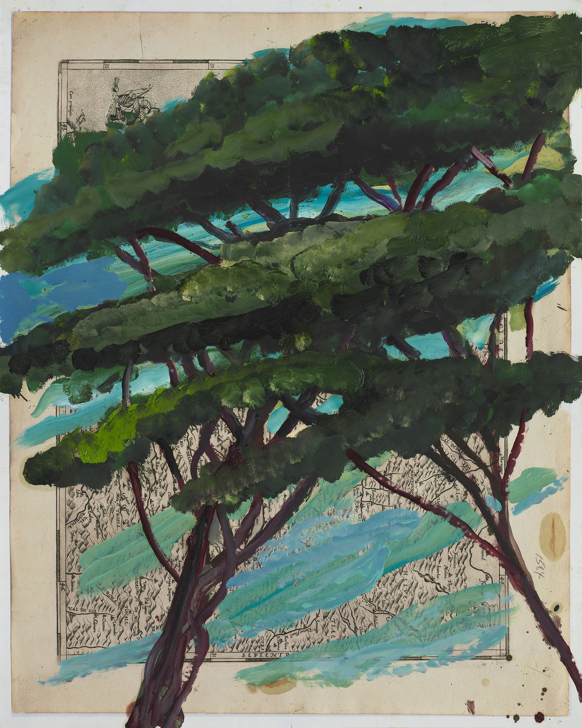 Portrait of Italy Through Its Trees Painting on Map XX by Julian Schnabel