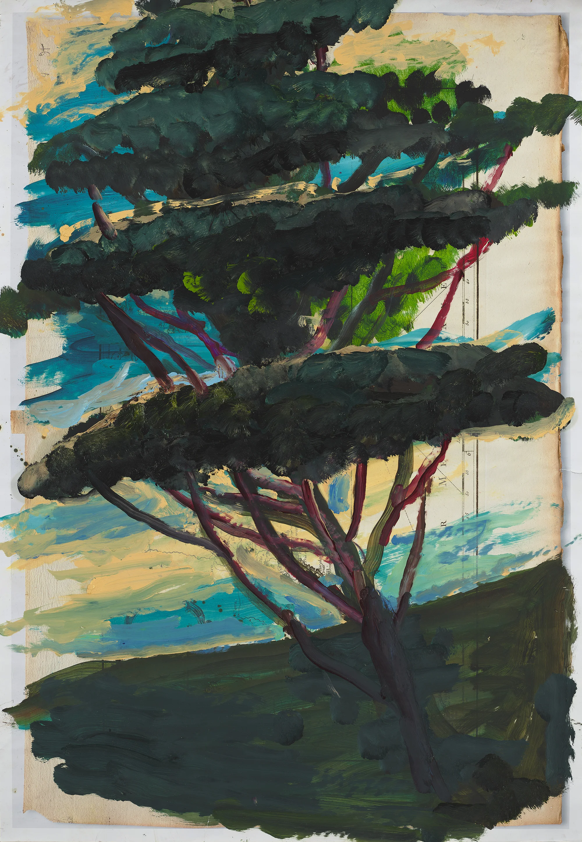 Portrait of Italy Through Its Trees Painting on Map XXIII by Julian Schnabel