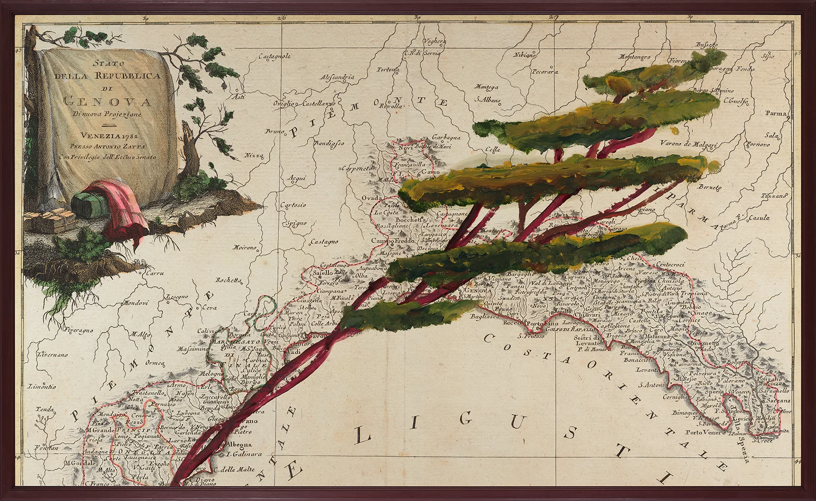 Portrait of Italy Through Its Trees Painting on Map XXII by Julian Schnabel