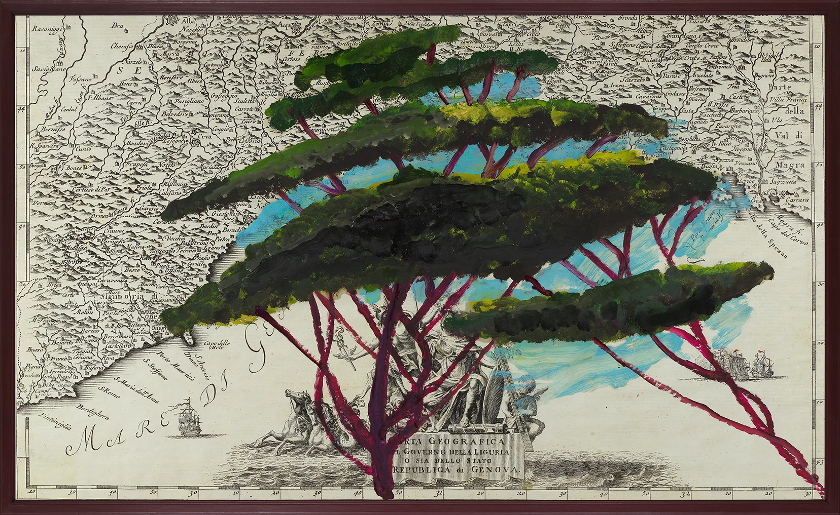 Portrait of Italy Through Its Trees Painting on Map XXIV by Julian Schnabel
