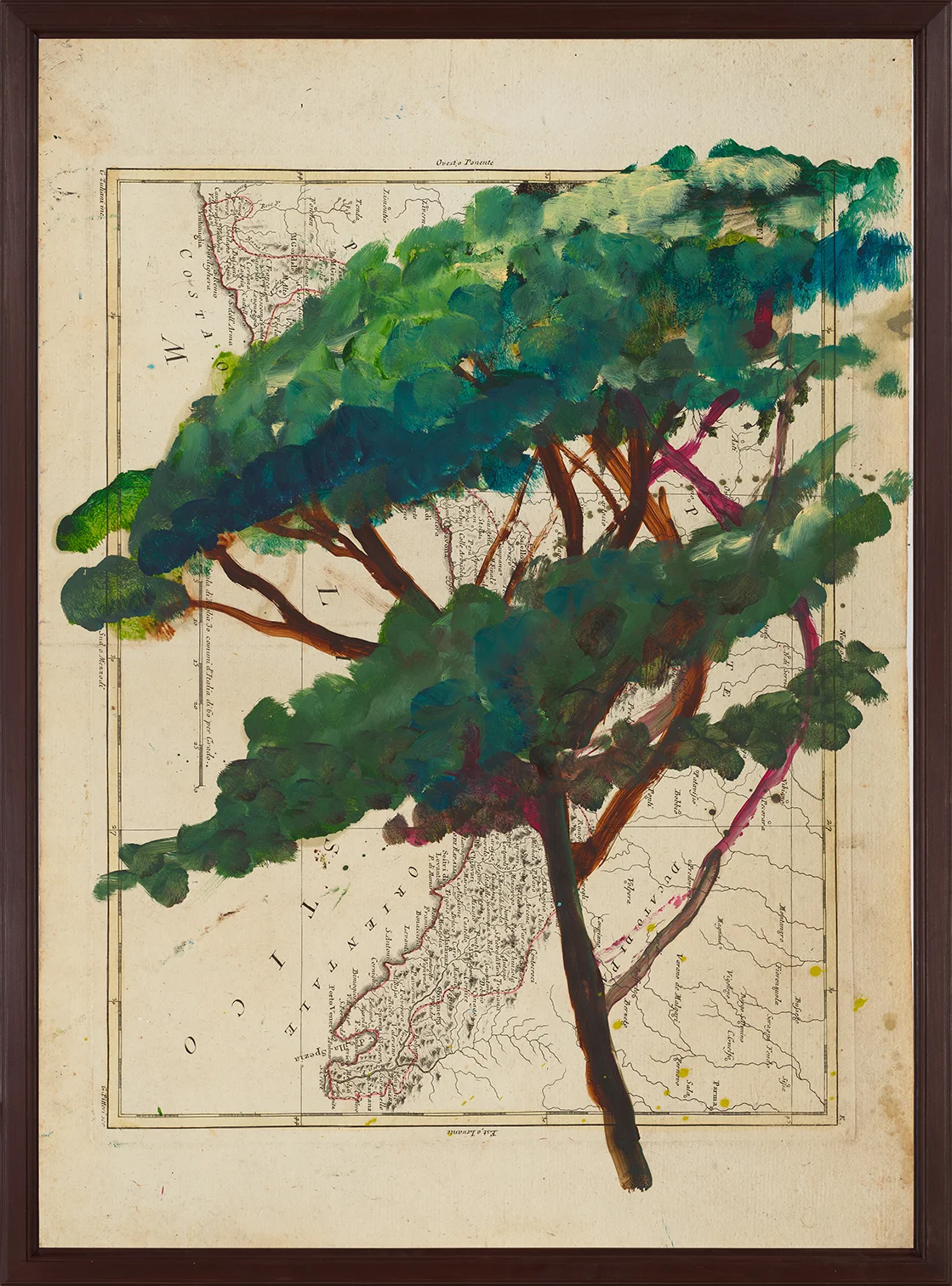Portrait of Italy Through Its Trees Painting on Map VIII by Julian Schnabel