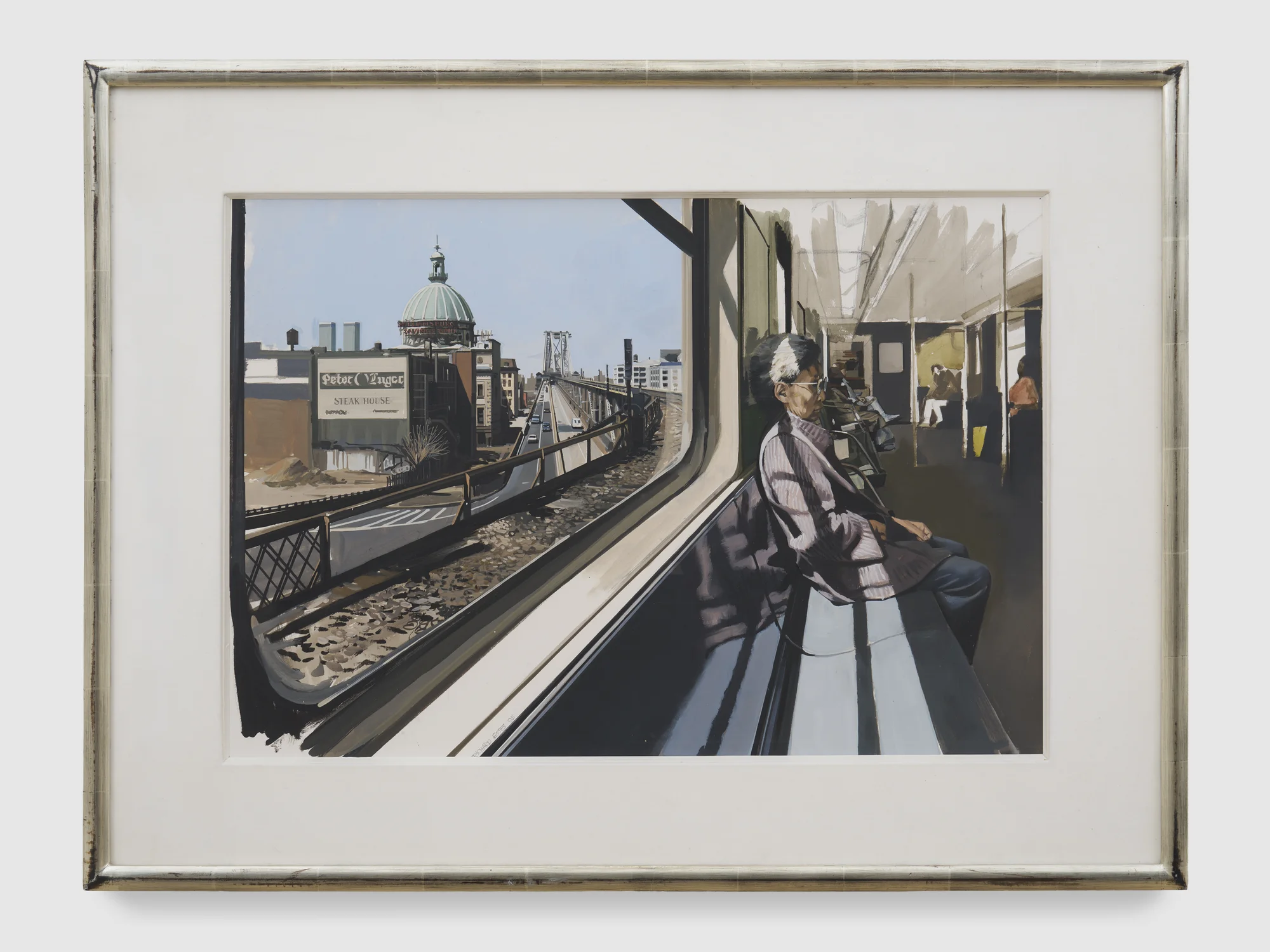 M Train on Route to Manhattan Approaches the Williamsburg Bridge by Richard Estes
