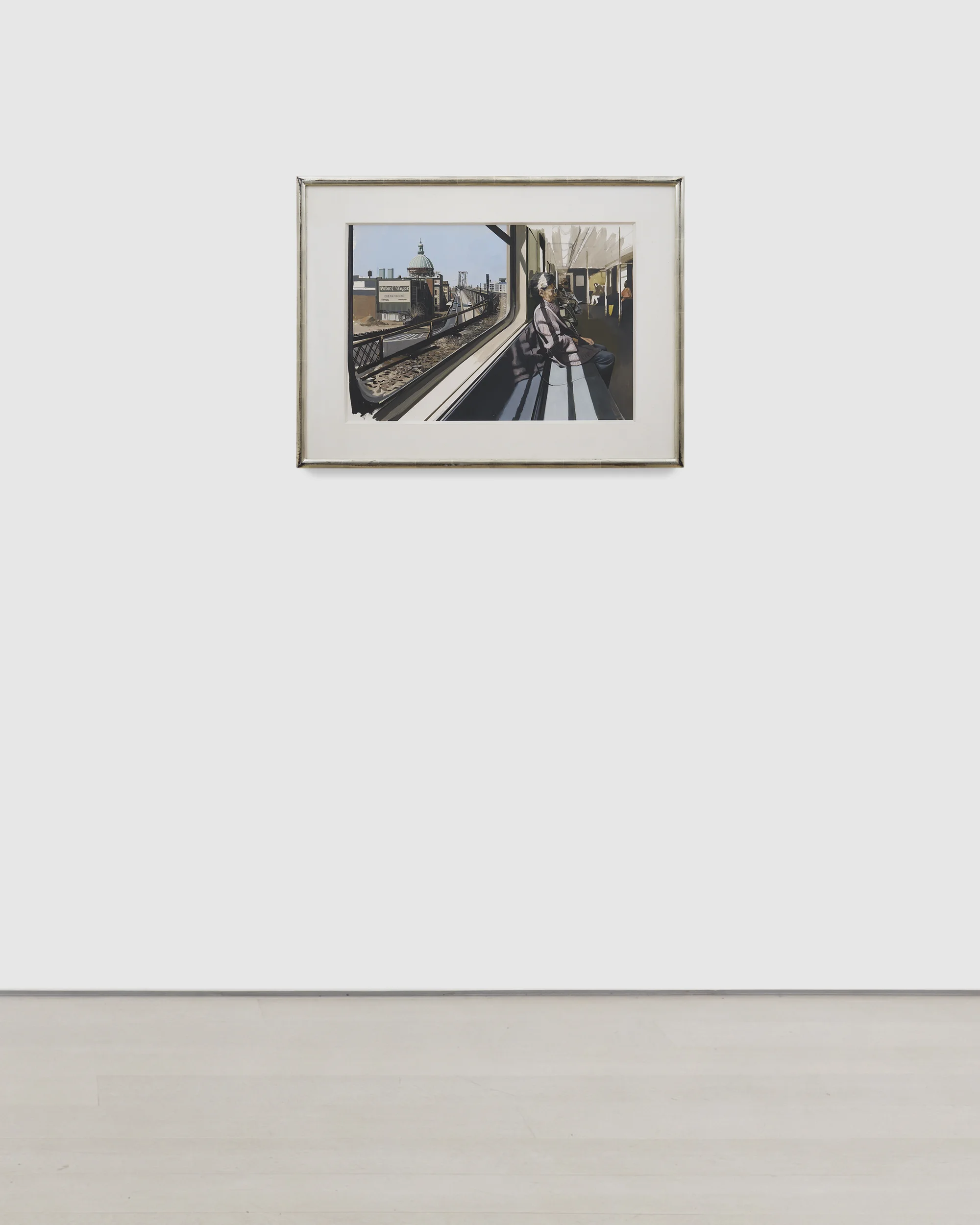 M Train on Route to Manhattan Approaches the Williamsburg Bridge by Richard Estes