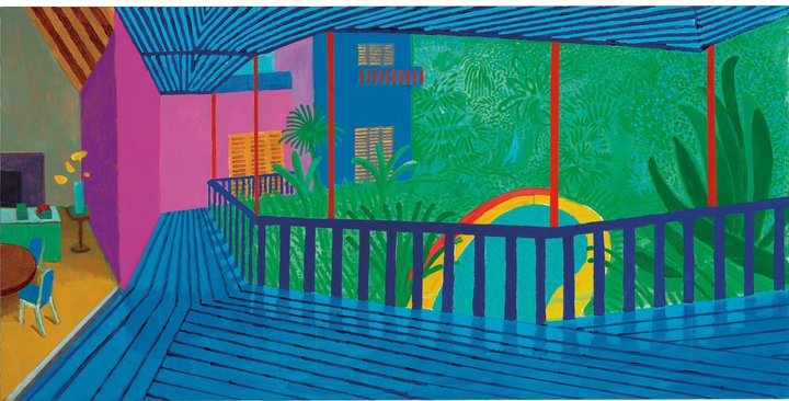 David Hockney — Interior with Blue Terrace and Garden