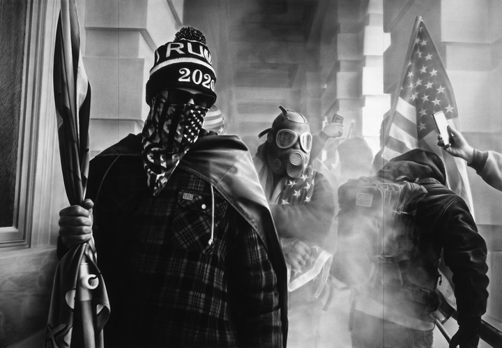 Robert Longo — Untitled (Insurrection at the U.S. Capitol; January 6th, 2021; Based on a photograph by Mark Peterson)