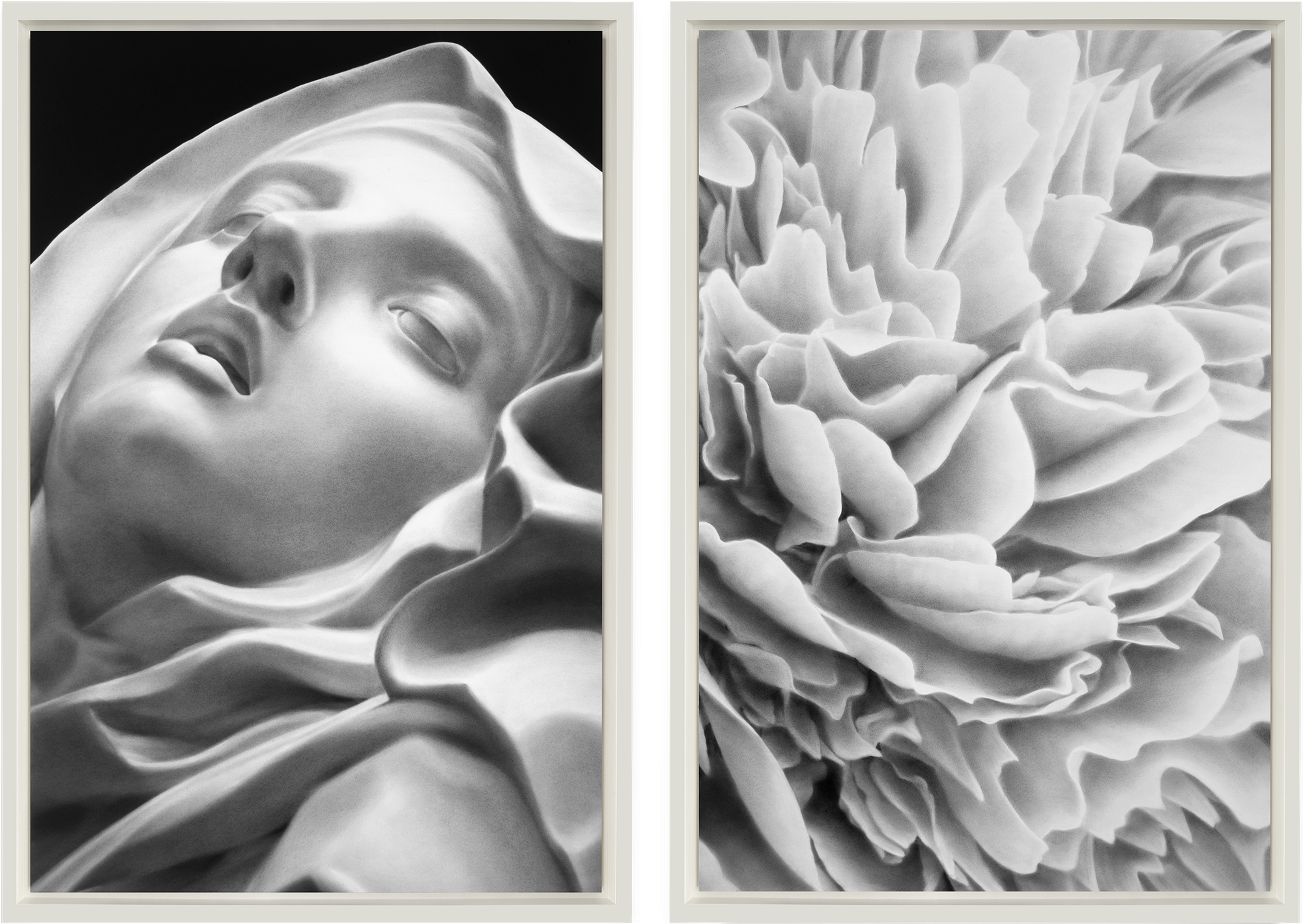 Robert Longo, Untitled (The Ecstasy of Saint Teresa, 1647–1652; After Bernini and White Peonies) Diptych, 2024